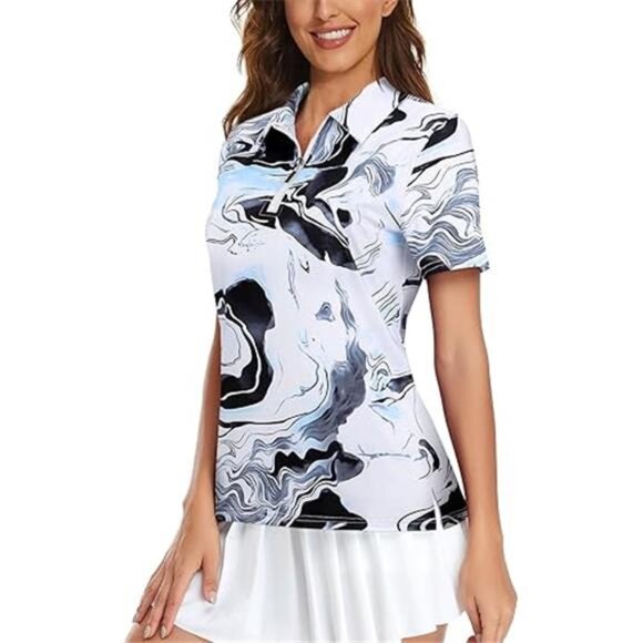 Womens Golf Shirt UPF50+ Sun Protection Short Sleeve 1/4 Zip Up Polo Workout Top - Picture 7 of 7
